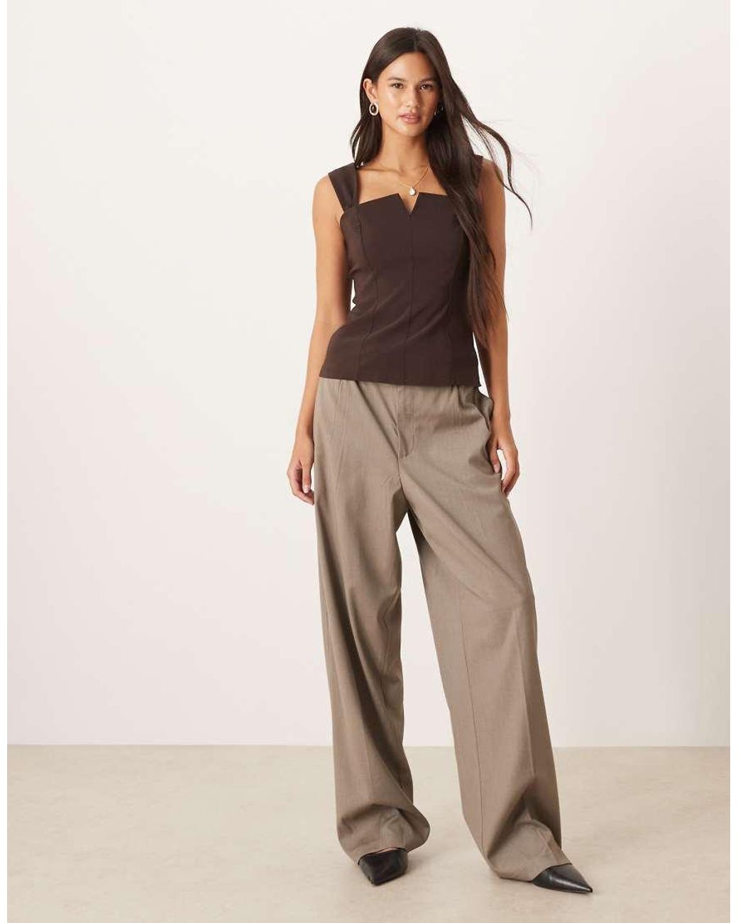 ASOS Brown Bengaline Square Neck Top With Longline Straps