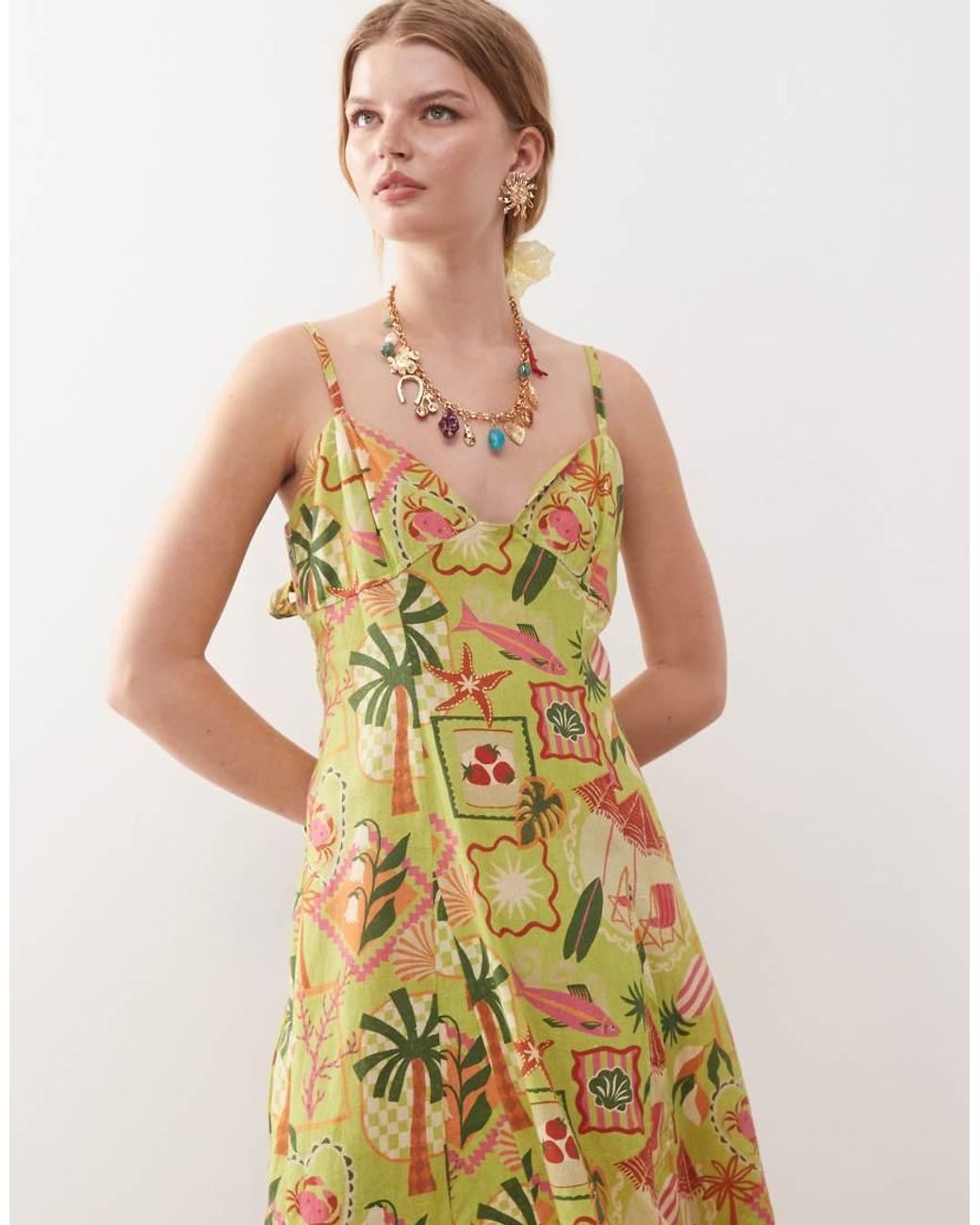 Reclaimed Vintage Natural Midi Dress With Bust Cup Detail And Godets
