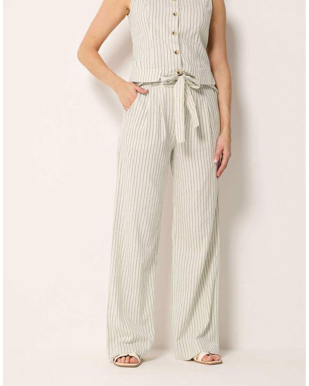Long Tall Sally Natural Pinstripe Wide Leg Trousers