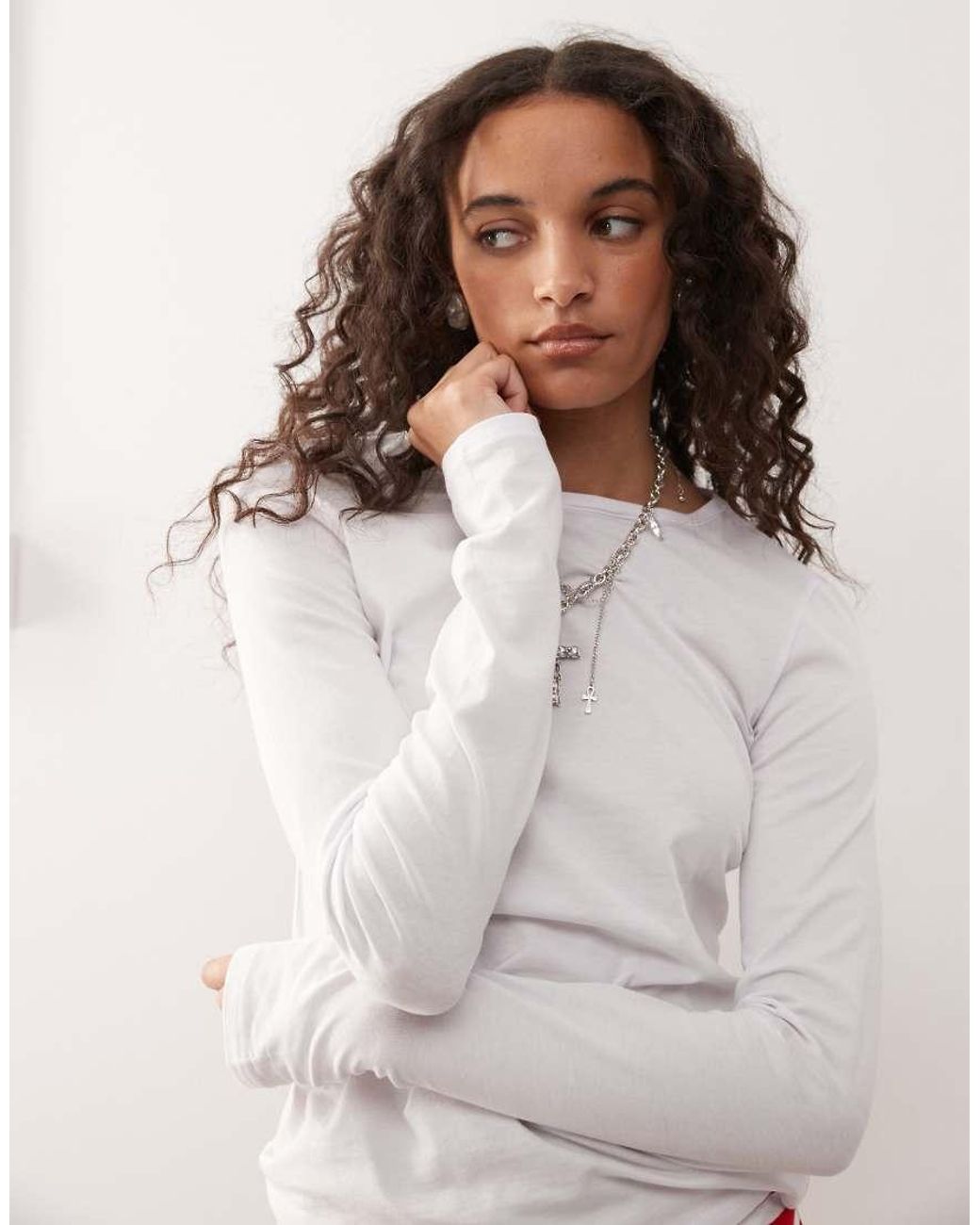 Weekday White Super Soft Long Sleeve Top