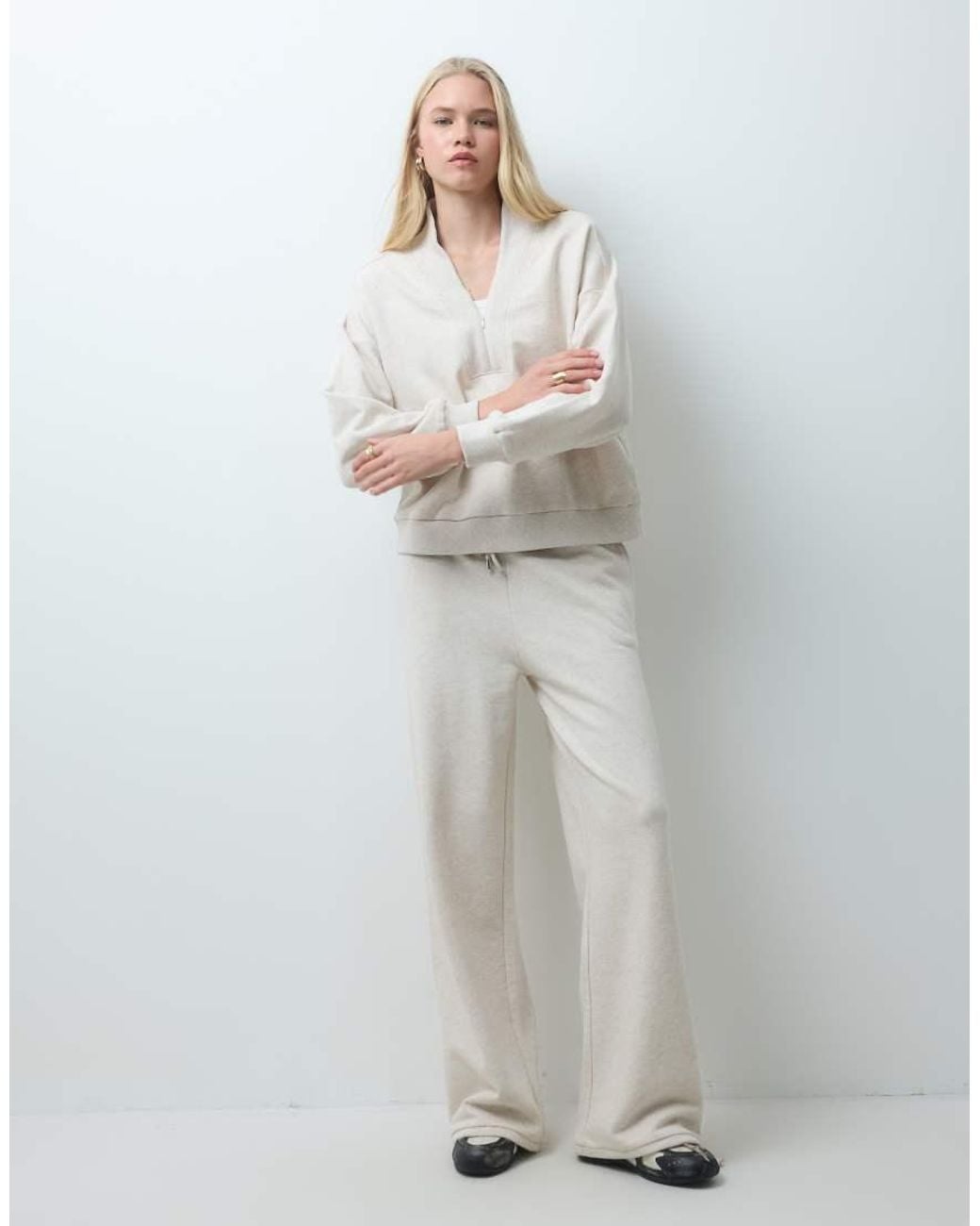4th & Reckless Gray Cotton Fleeceback Ribbed Neckline Detail Sweatshirt Co-Ord