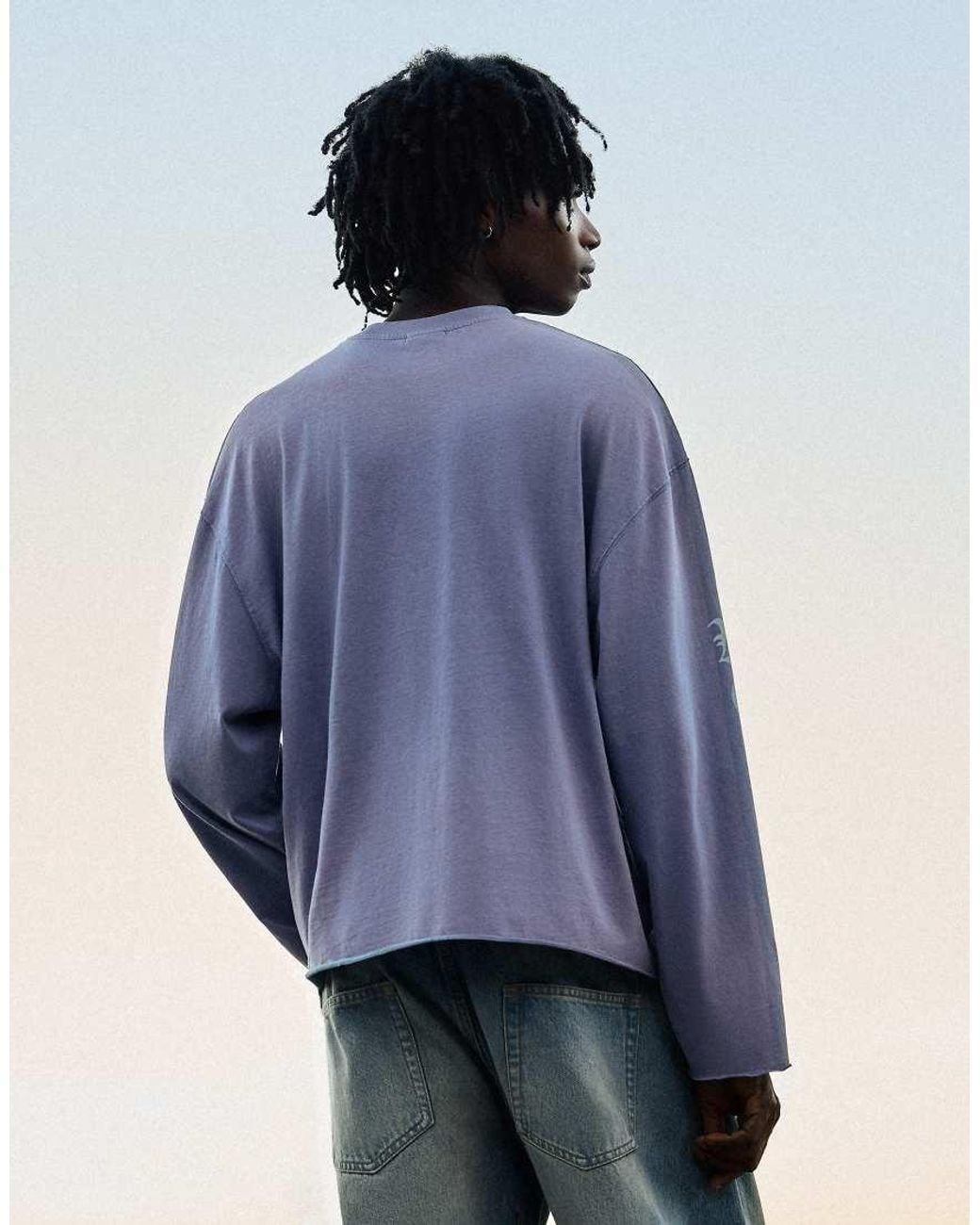 Bershka Blue Boxy Print Long Sleeve T-shirt for men