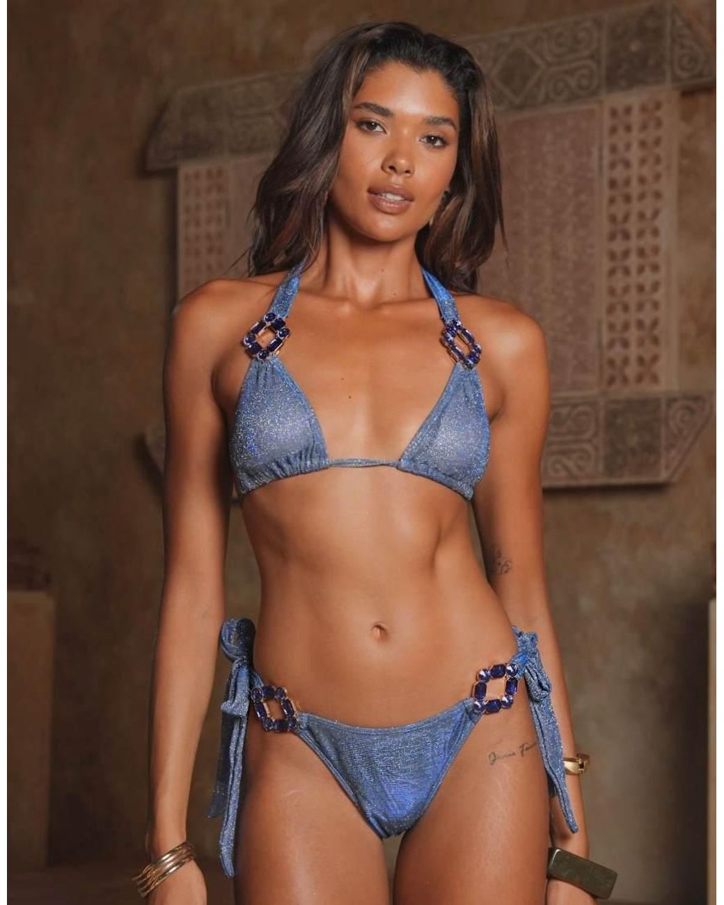 Moda Minx Blue Sanaa Tie Side Brazilian Bikini Bottom