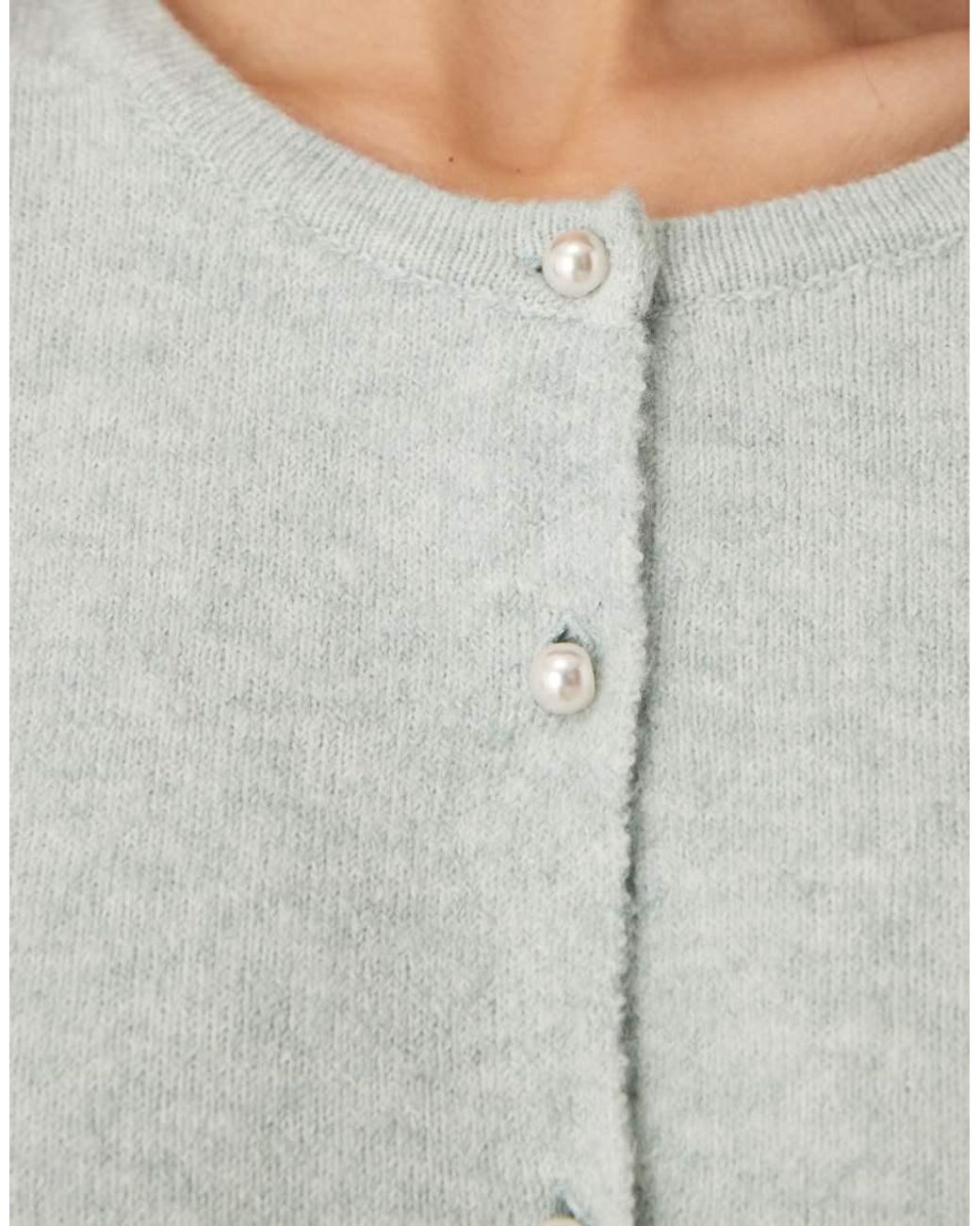 Jdy Gray Pearl Buttons Short Sleeve Knitted Cardigan