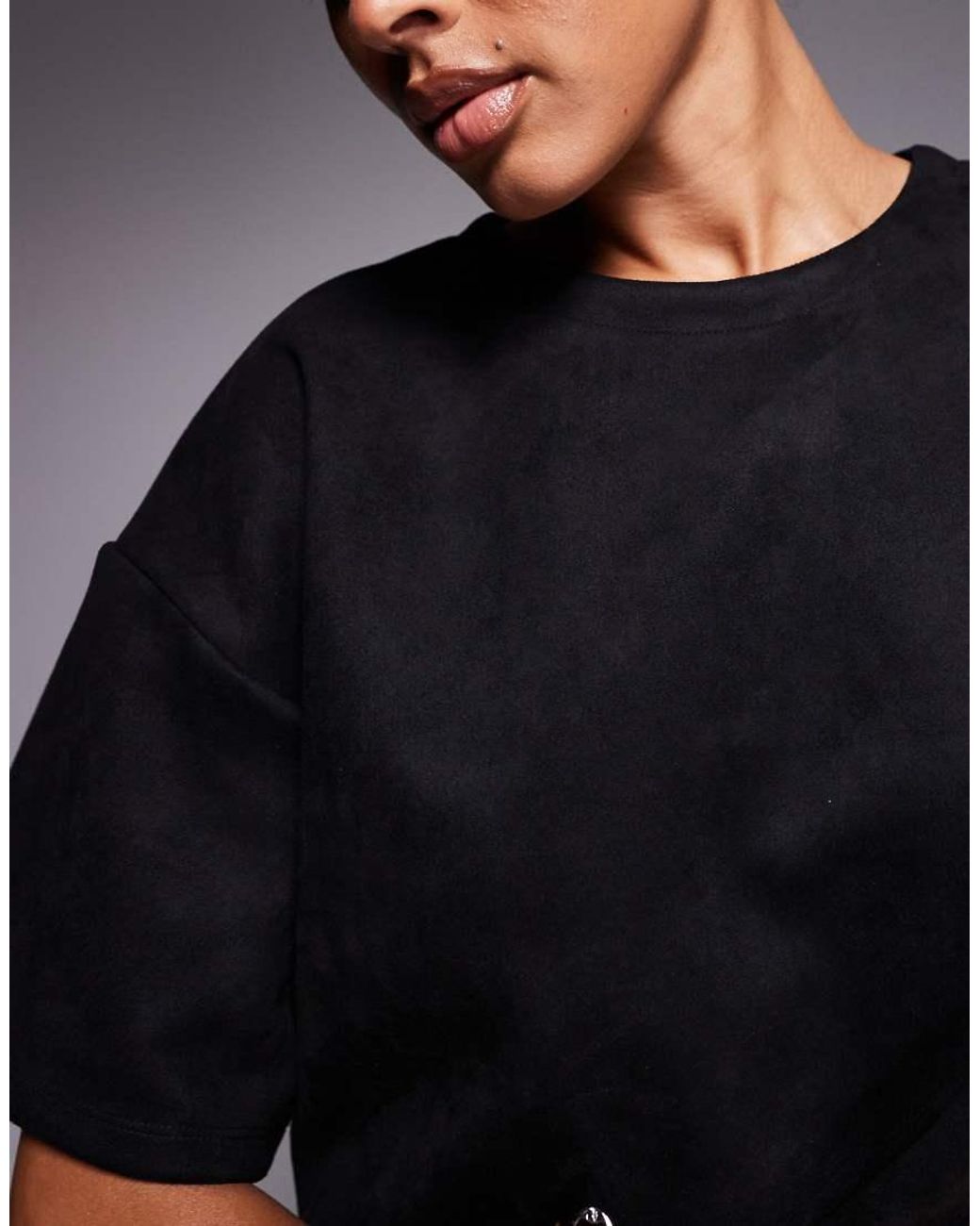 ASOS Black Co-ord Faux Suede Boxy T-shirt