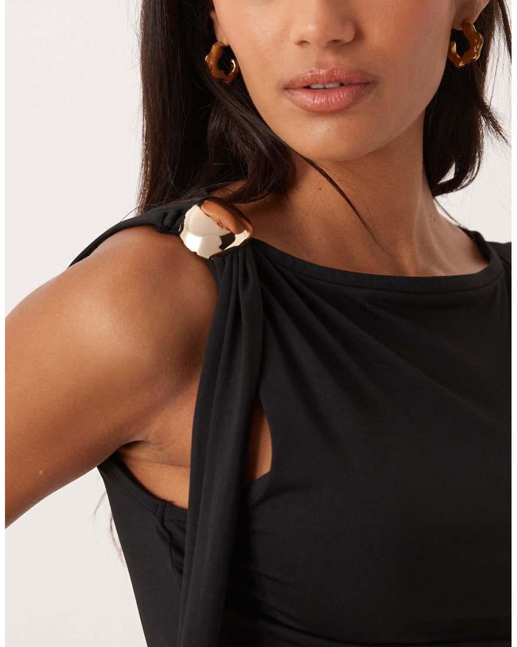 ASOS Black Scarf Top With Hardware Trim