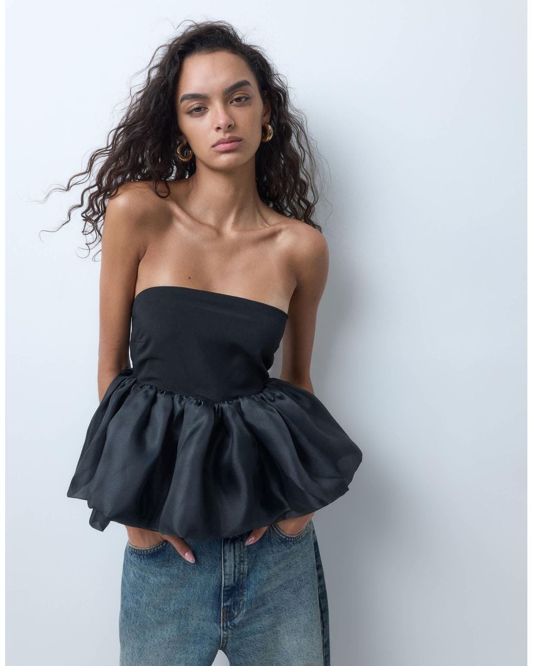 ASOS Bubble Hem Bandeau Top in Blue | Lyst