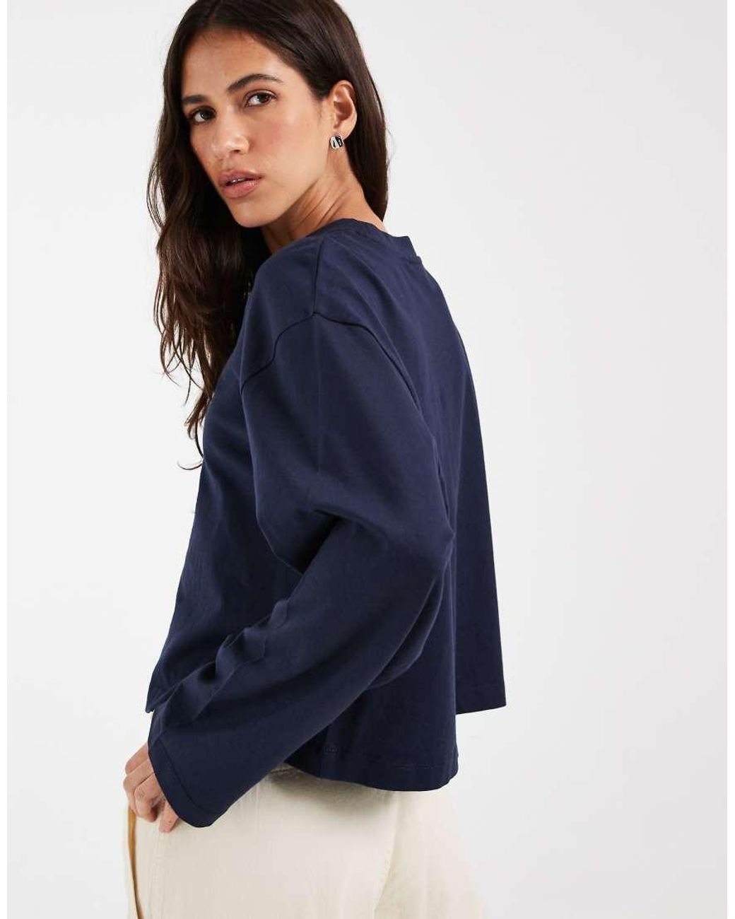 ASOS Blue Long Sleeve Boxy Cropped T-Shirt