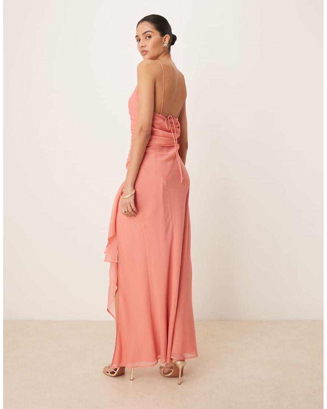 ASOS Pink Racer Strappy Maxi Dress With Draped Skirt