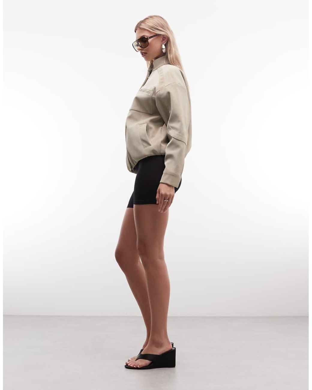 CERNUCCI Natural Faux Suede Funnel Neck Jacket