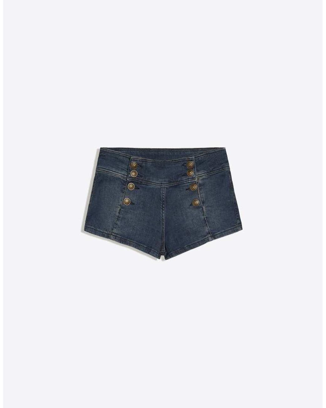 Bershka Green Denim Mini Shorts With Buttons