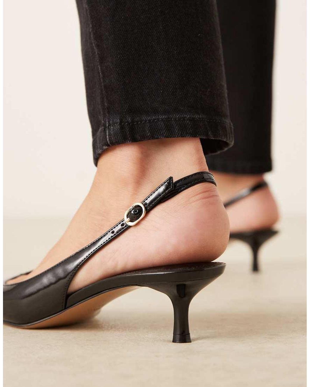 Mango Black Faux Leather Pointed Low Heeled Slingback Shoes
