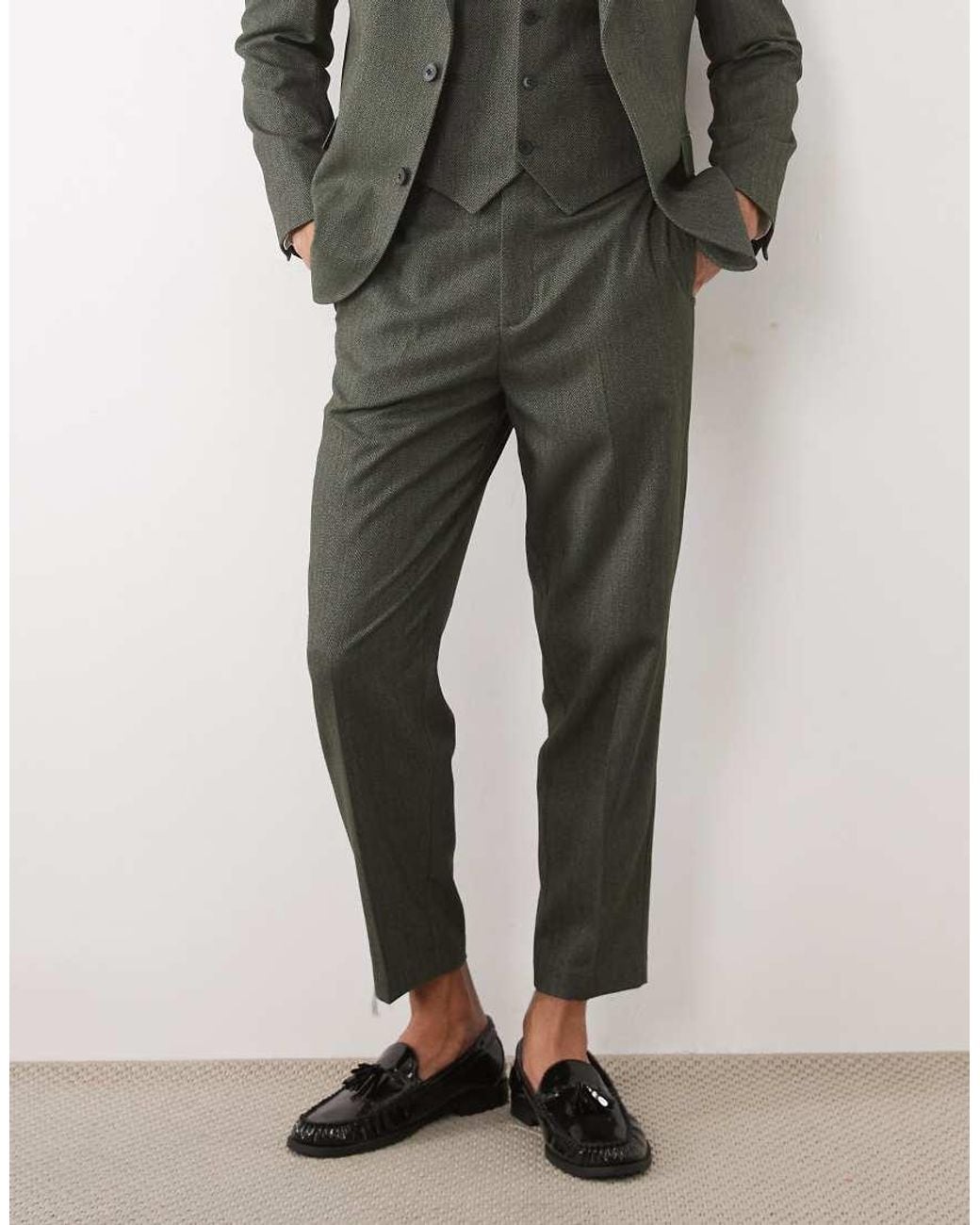 ASOS Natural Relaxed Tapered Suit Pants for men