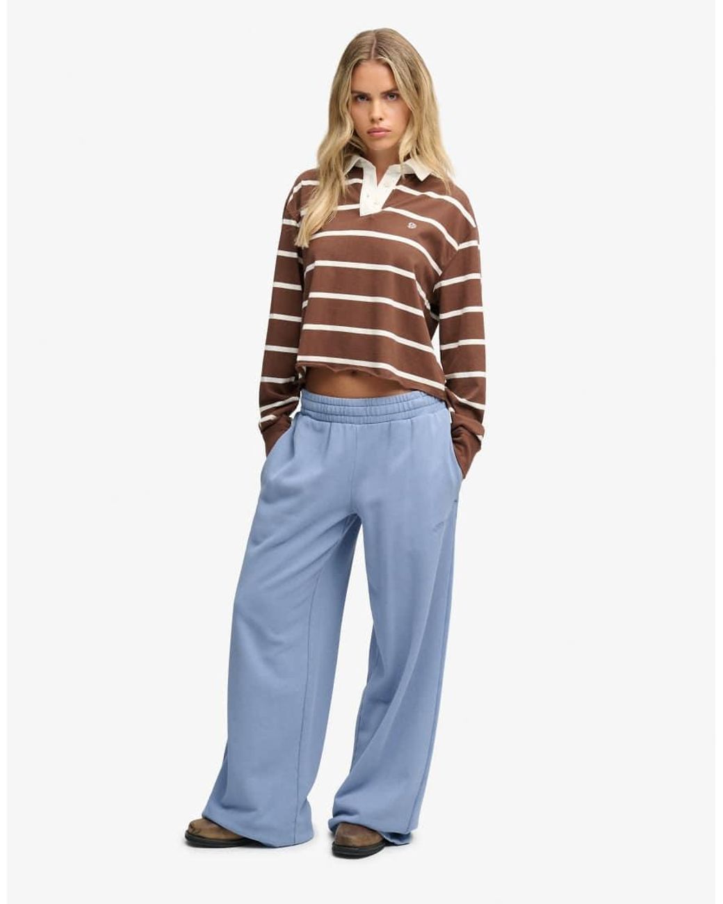 Superdry Blue Athletic Essential Cropped Stripe Rugby Top