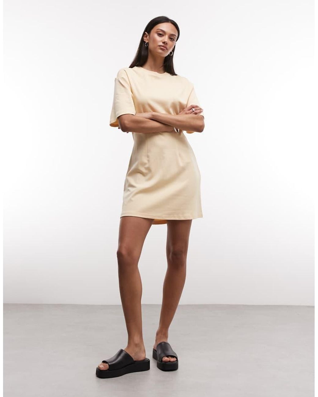 Monki Natural Cinched Waist T-shirt Mini Dress