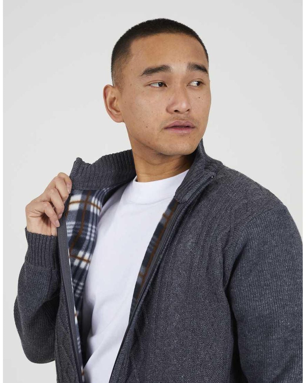 Brave Soul Blue Funnel Neck Waffle Knit Zip Through Cardigan for men