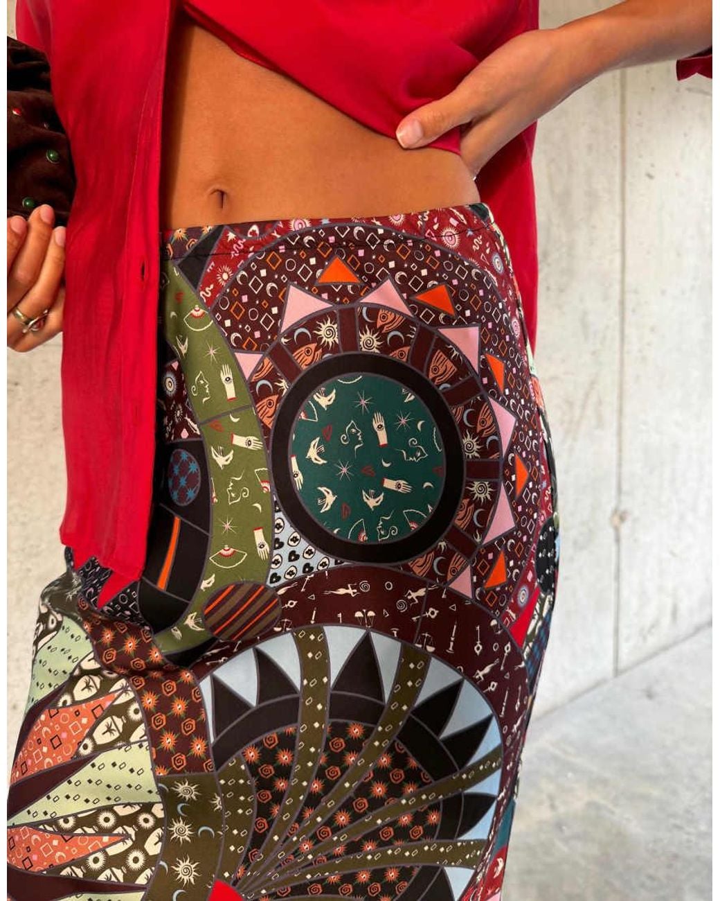 Never Fully Dressed Red Dorris Bias Maxi Skirt