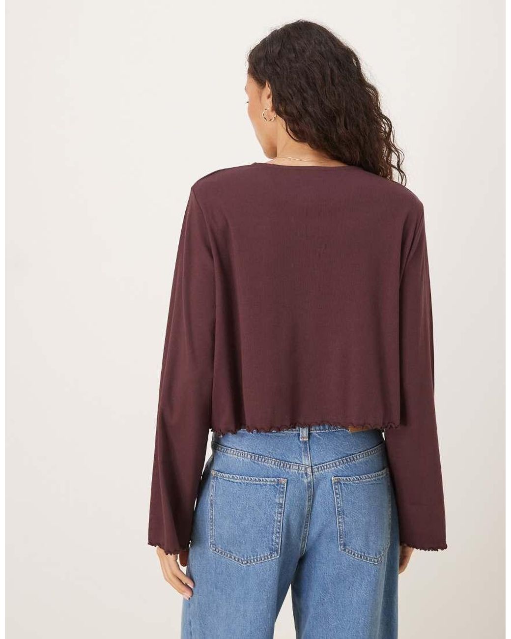 ASOS Red Lettuce Hem Long Sleeve T-shirt