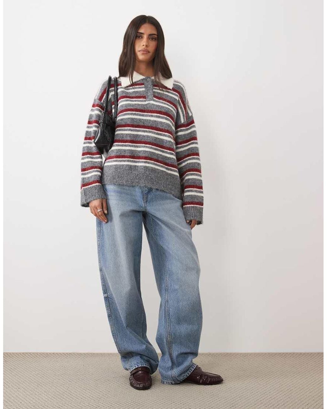 The Frolic Gray Exclusive Collared Knitted Long Sleeve Rugby Jumper