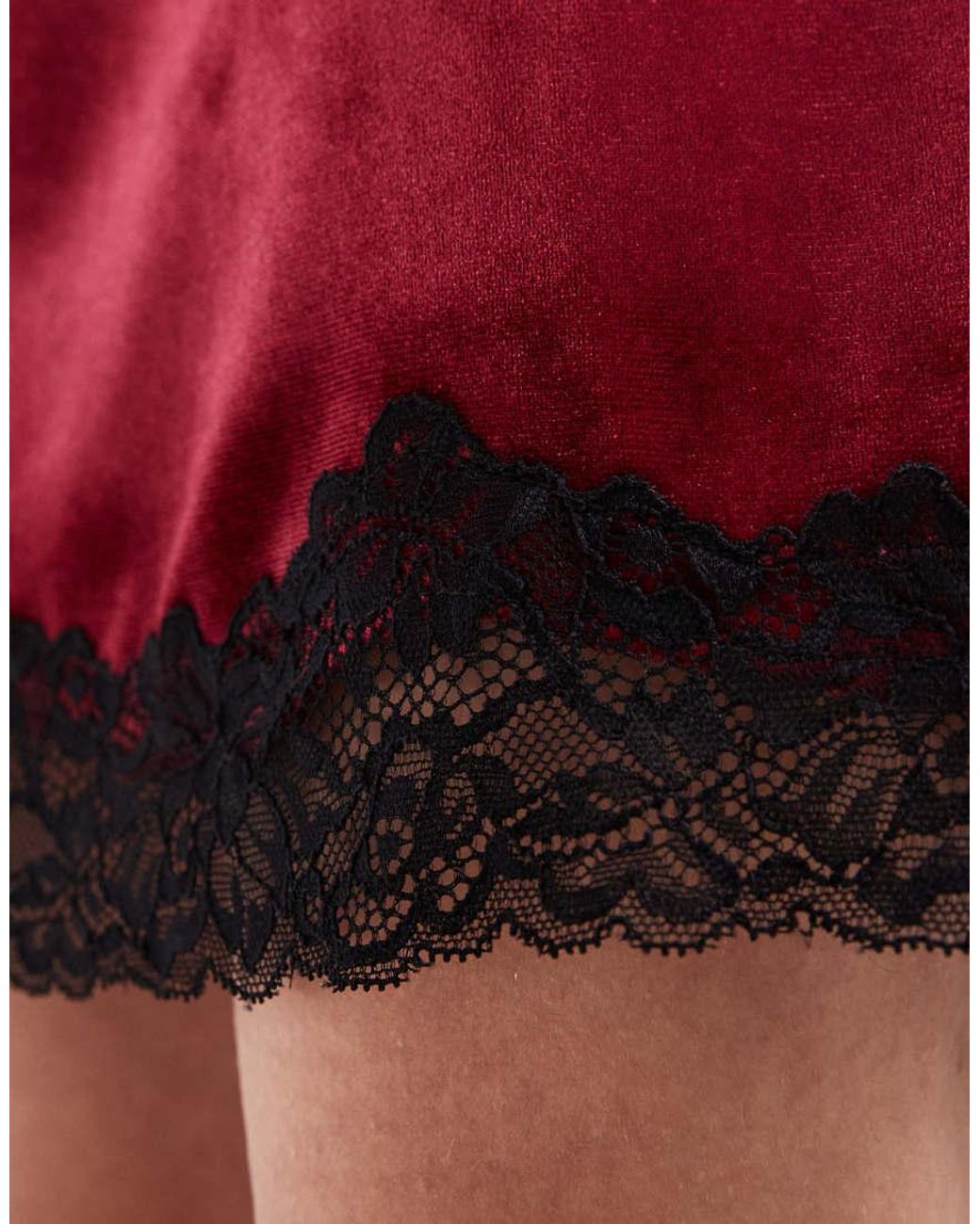 ASOS Red Velvet Mini Skirt With Lace Hem