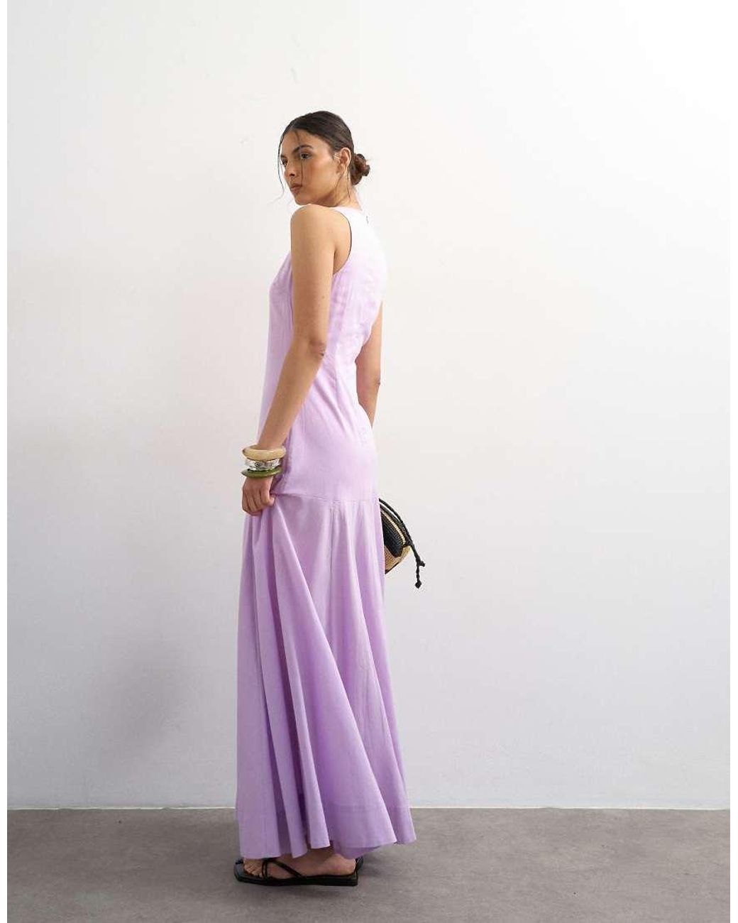 TOPSHOP Purple Dropped Waist Full Circle Hem Midi Dress