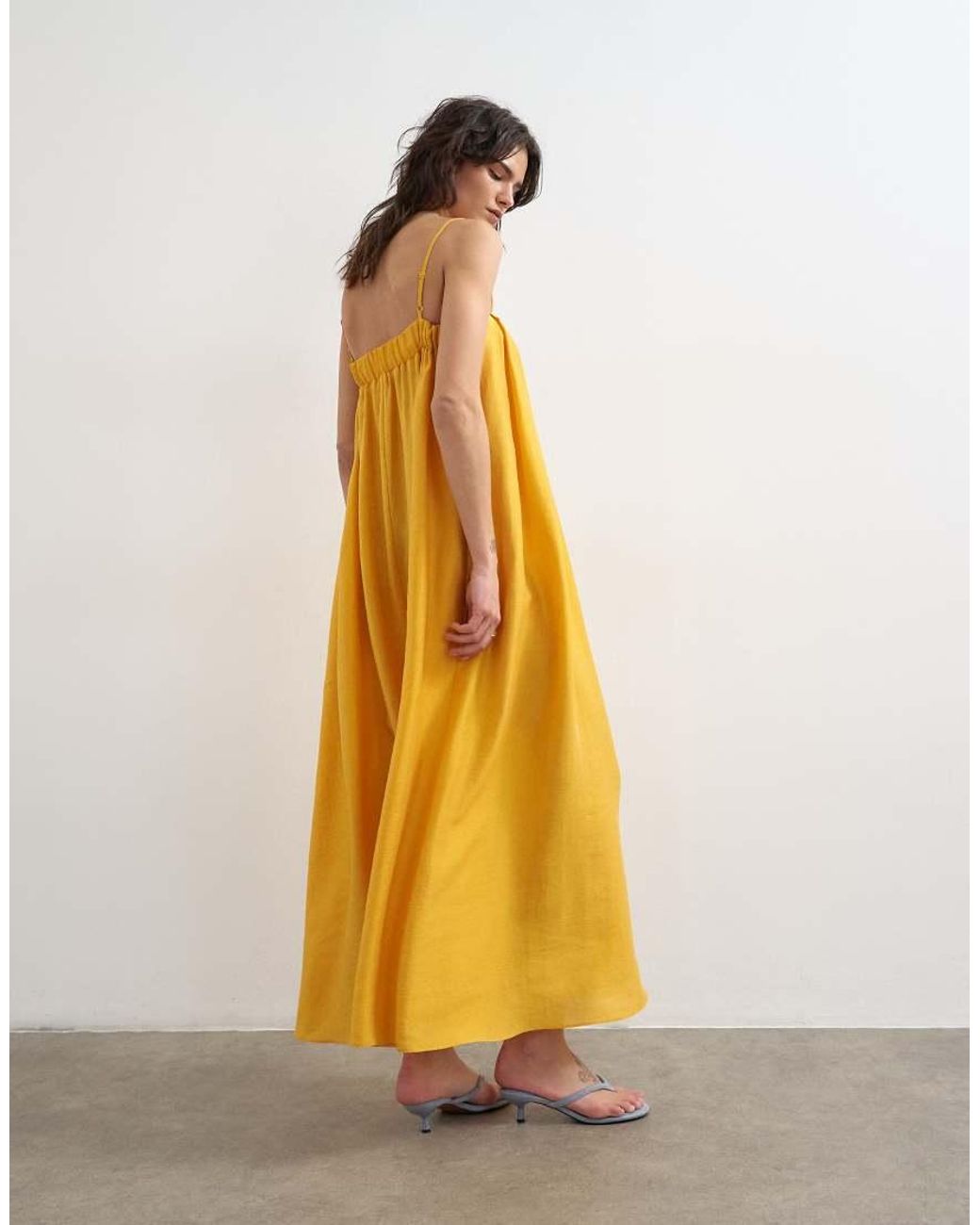 TOPSHOP Metallic Notch Neck Pleated Cami Maxi Dress