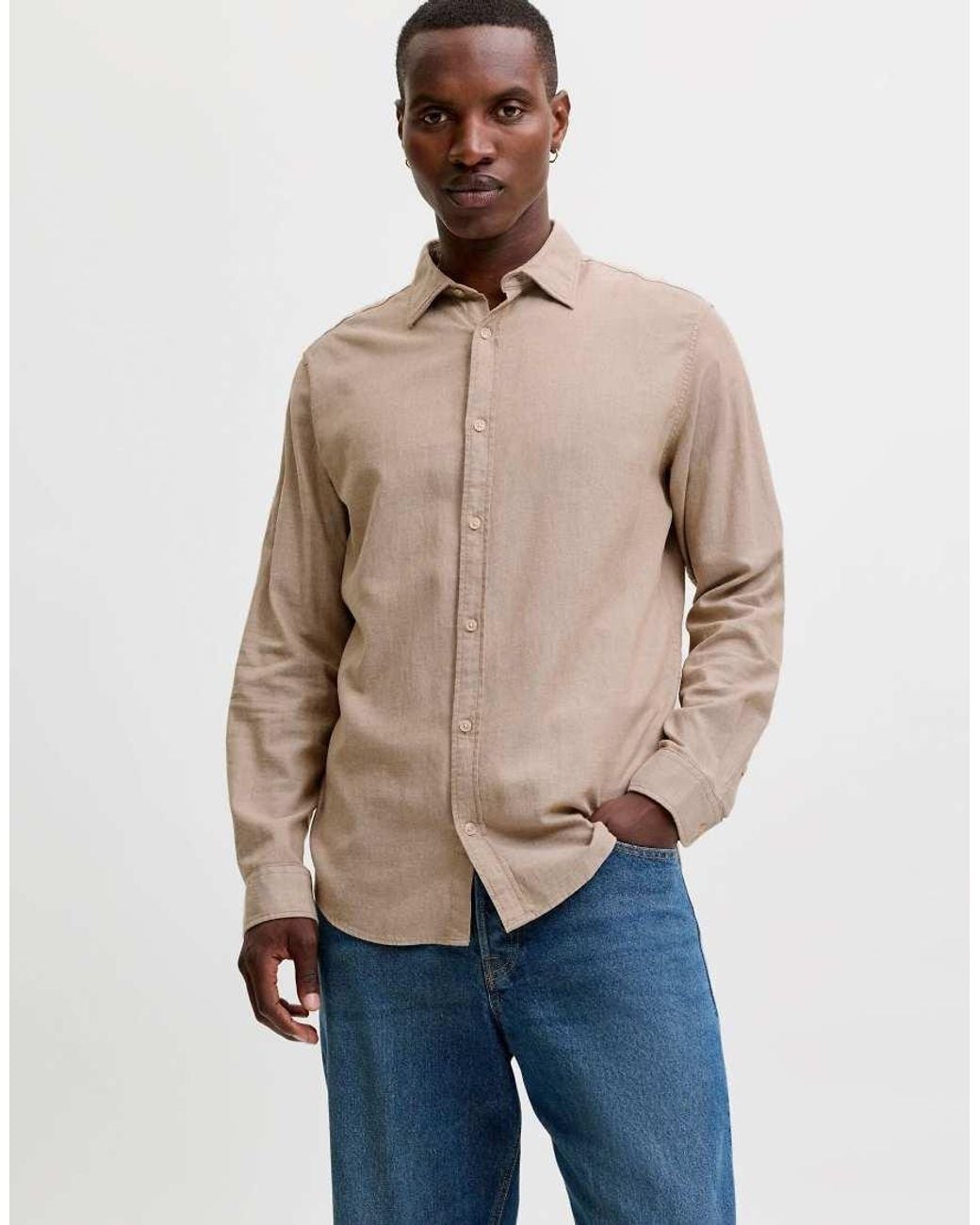 Jack & Jones Natural Field Spread Collar Long Sleeve Shirt for men