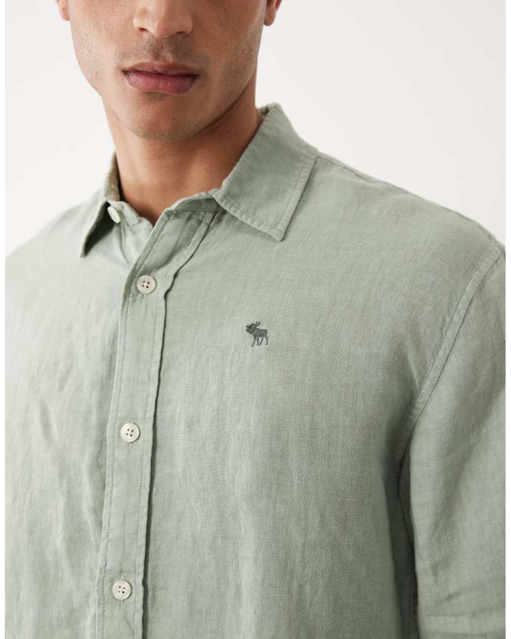 Abercrombie & Fitch Gray 100% Linen Icon Logo Long Sleeve Shirt for men