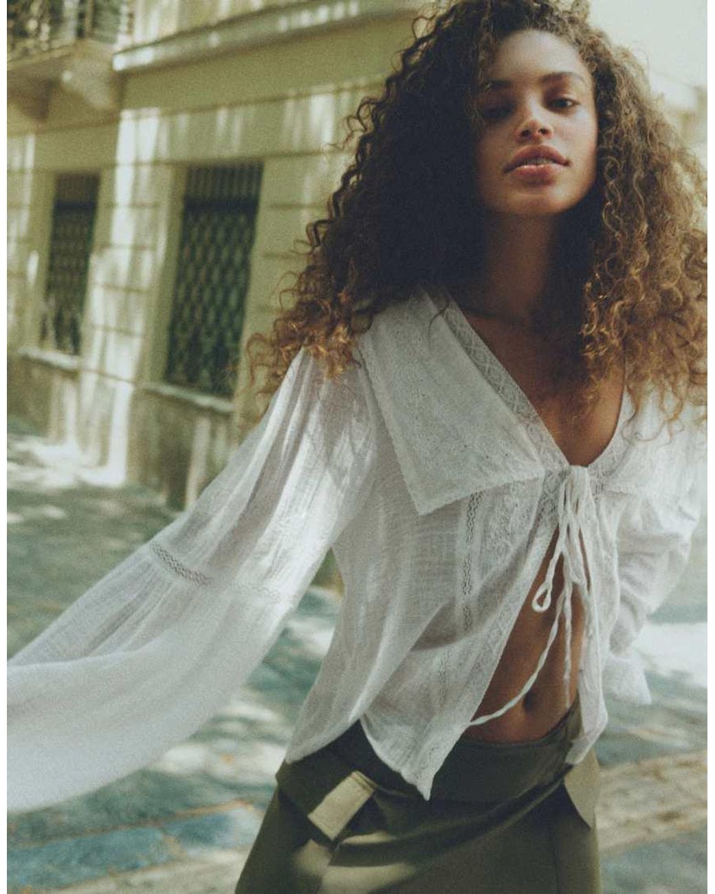 Pull&Bear Green Lace Trim Blouse