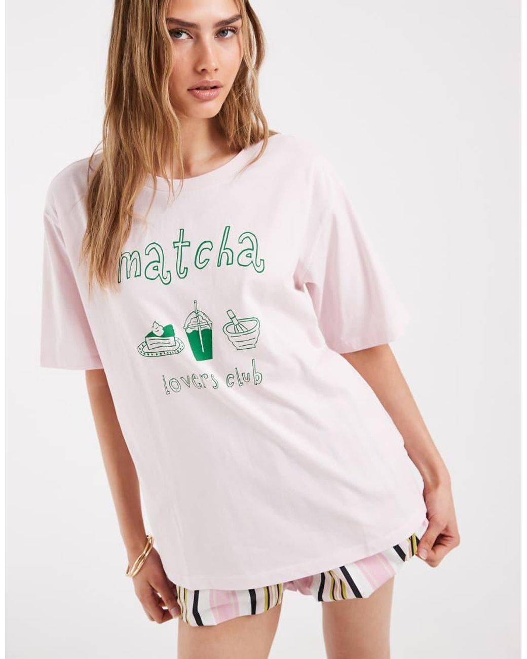 ONLY Gray Oversized T-shirt With Matcha Print