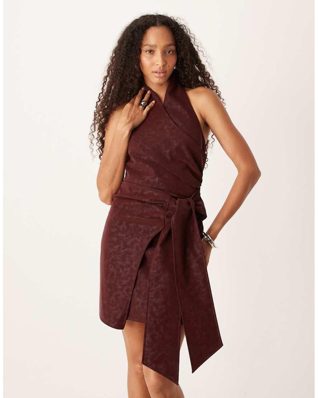 Amy Lynn Red Wraparound High Neck Mini Dress