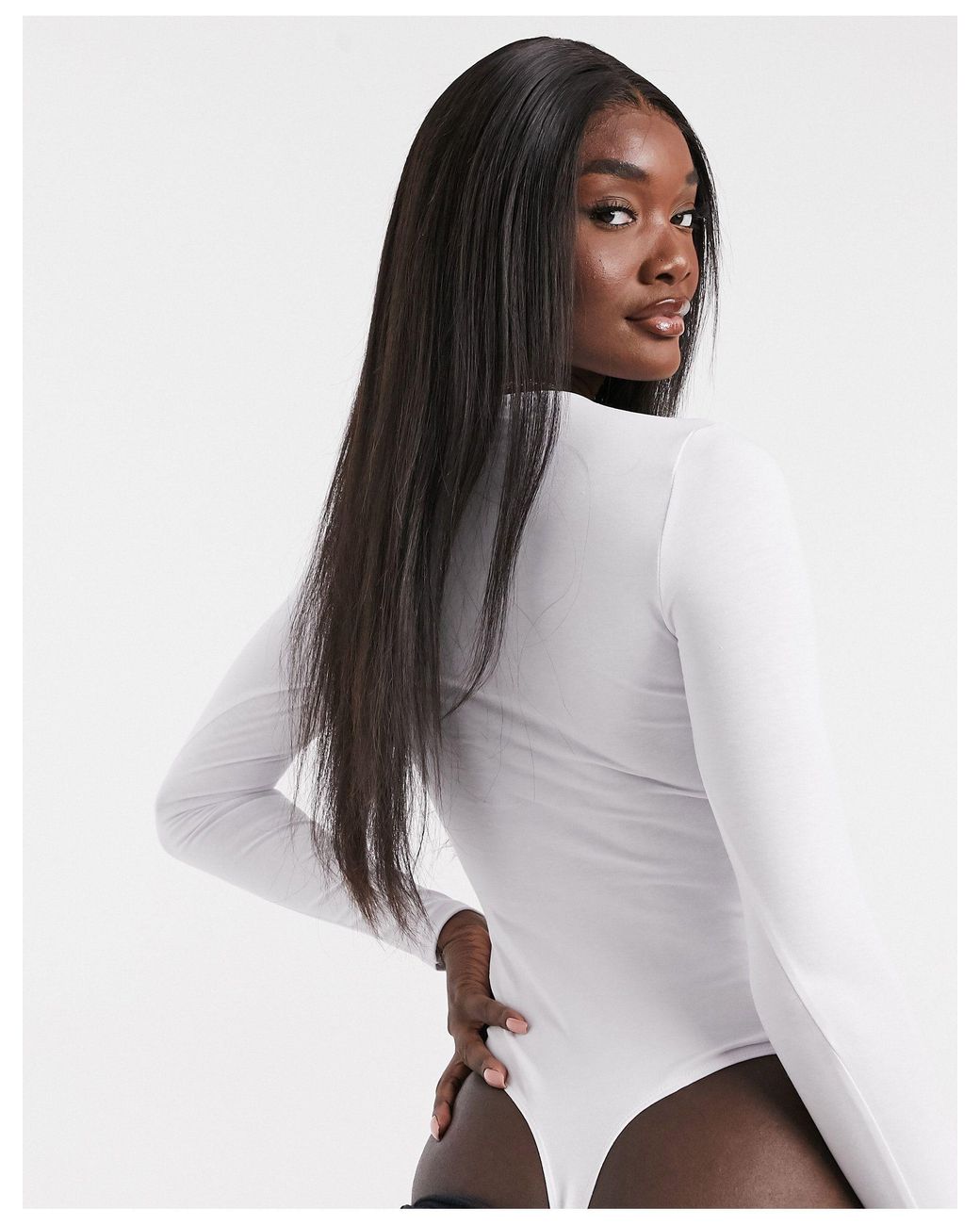 ASOS Long Sleeve Bodysuit With Corset Bust Seam in White