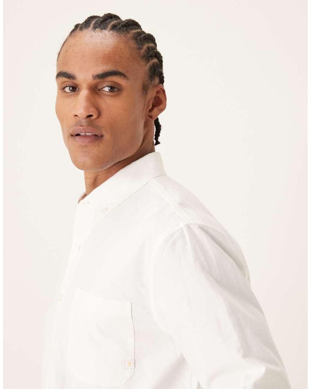 Farah Natural Brewer Long Sleeve Box Fit Logo Shirt for men