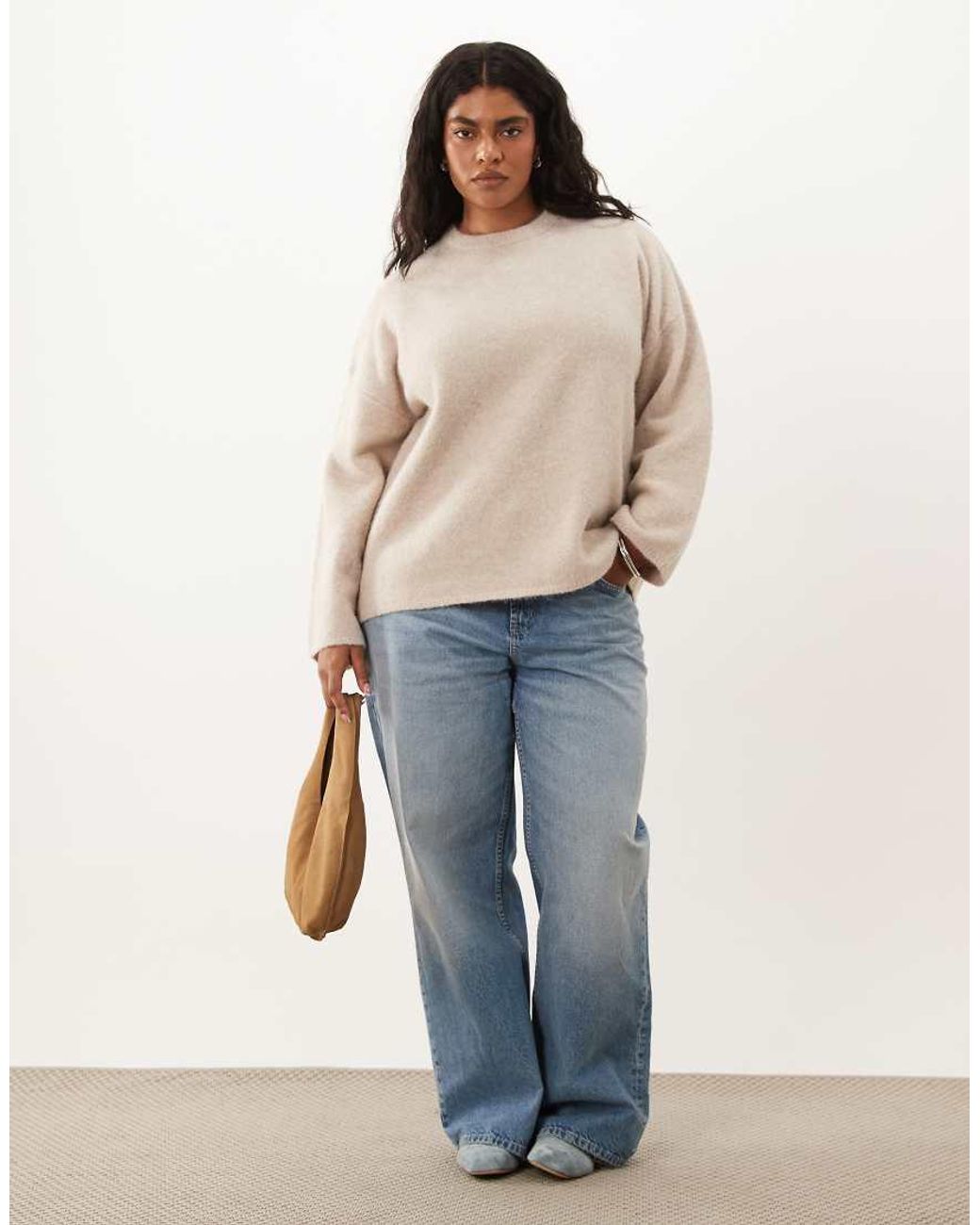 ASOS Natural Asos Design Curve Relaxed Fluffy Jumper With Wool