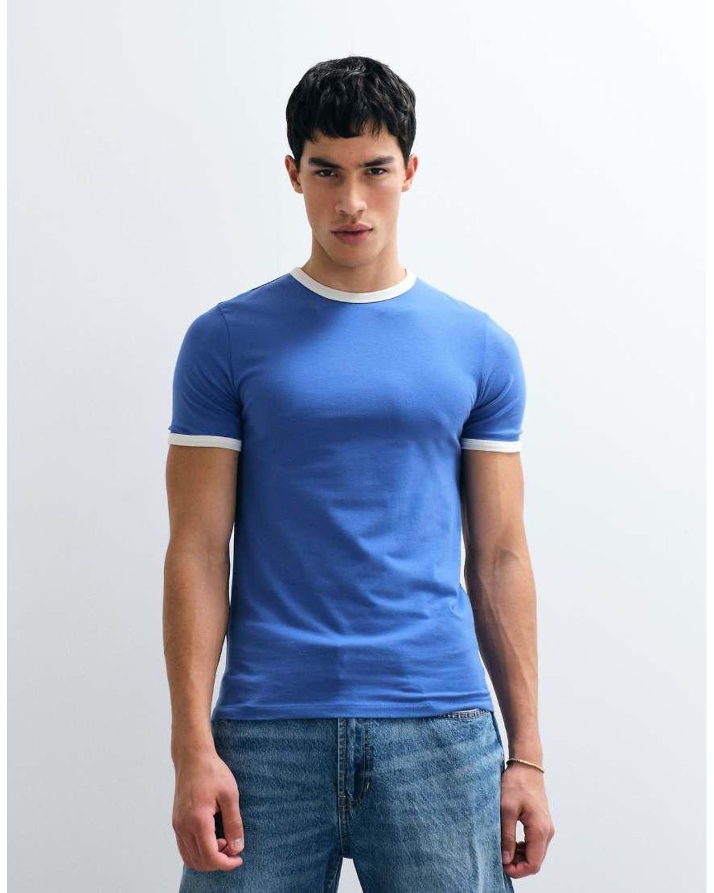 ASOS Blue Muscle Fit T-shirt With Ringer Detail for men