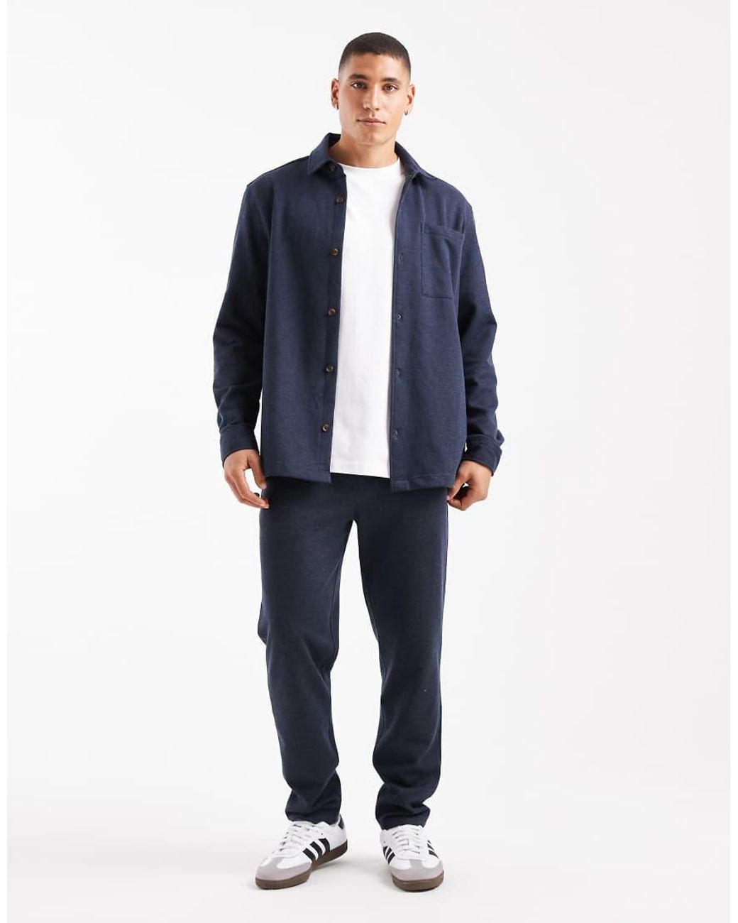 New Look Blue Pique Knit Shacket for men