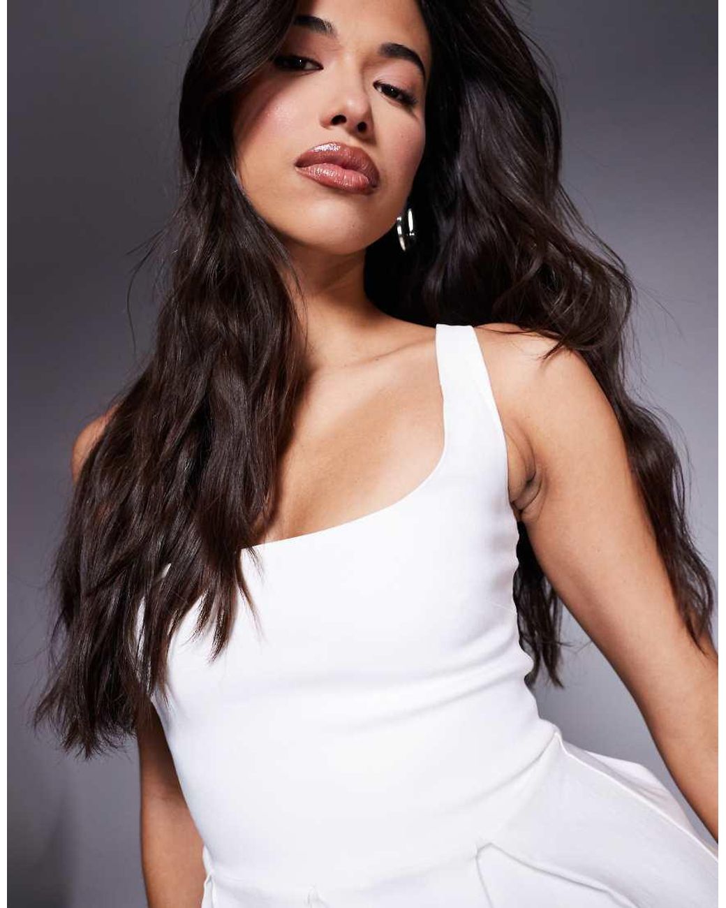 Vesper White Bengaline Square Neck Box Pleat Mini Dress