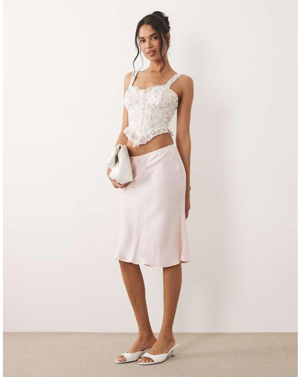 ASOS Natural Floral Lace Corset Top With Ruffle Hem