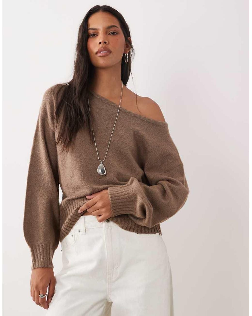 Brave Soul Brown Wide Neck Knit Sweater