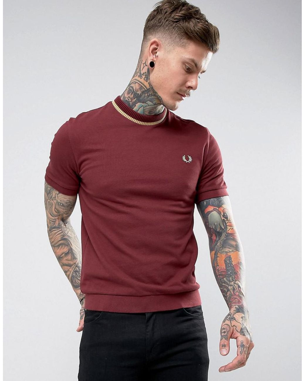 Fred Perry Cotton Reissues Tipped Pique T-shirt In Burgundy in Red for Men  | Lyst