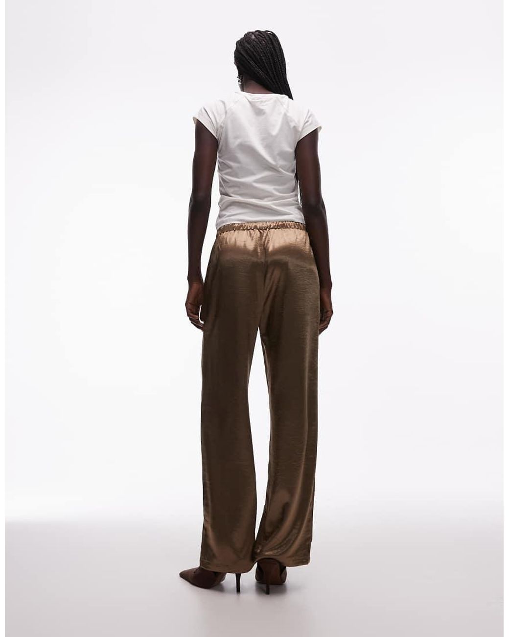 4th & Reckless Natural Satin Straight Leg Tie Waist Trousers