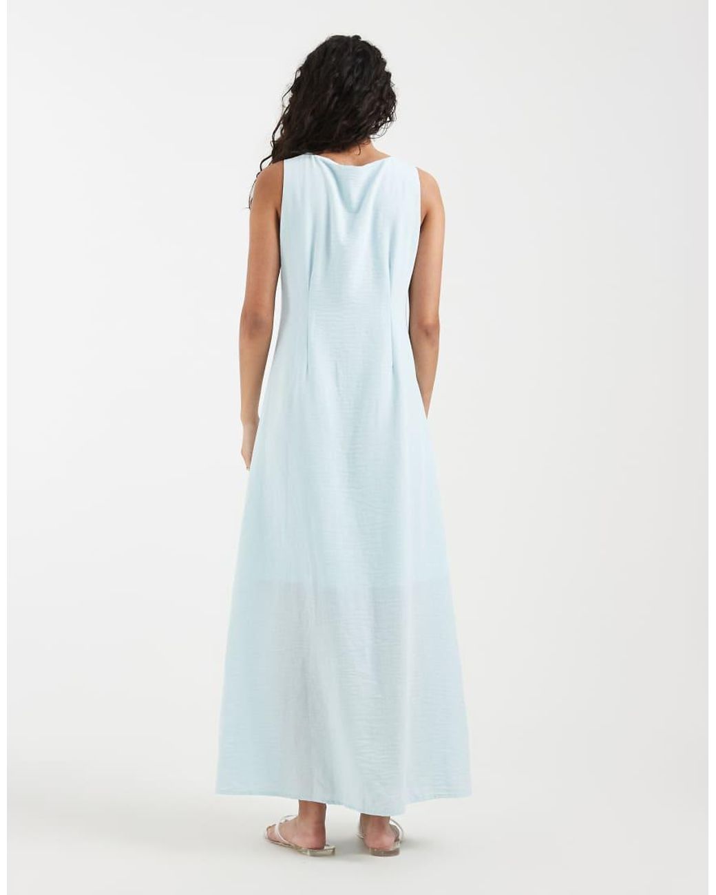 Vero Moda Blue Linen-look Button-front Maxi Dress