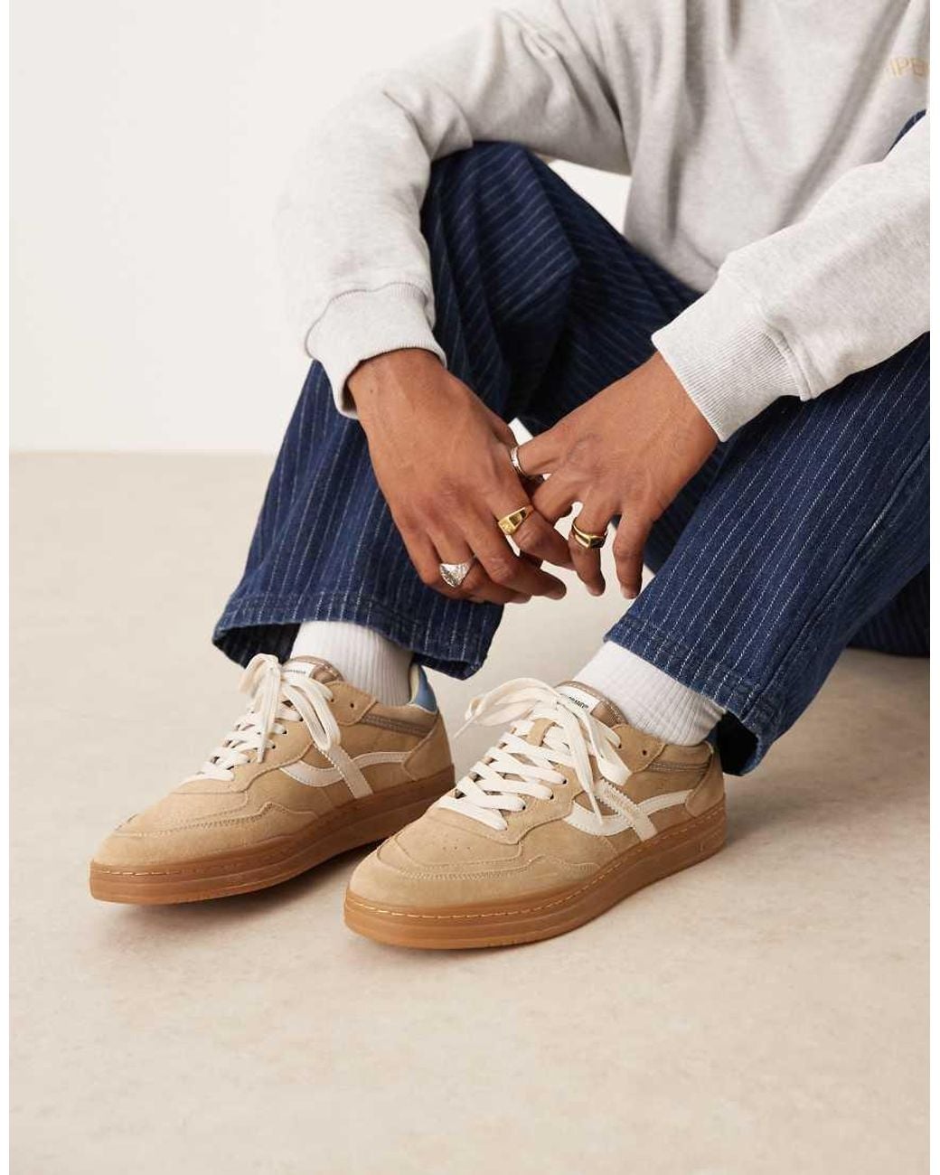 Pompeii UK Blue Pompeii Elan Pippa Suede Lace Up Sneakers for men
