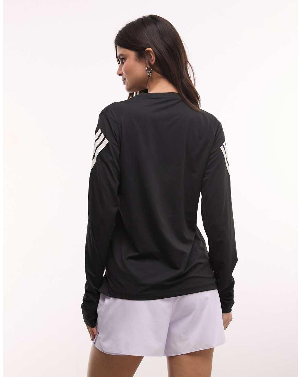 Adidas Originals Black Adidas Running Adi365 Long Sleeve Top With Three Stripes