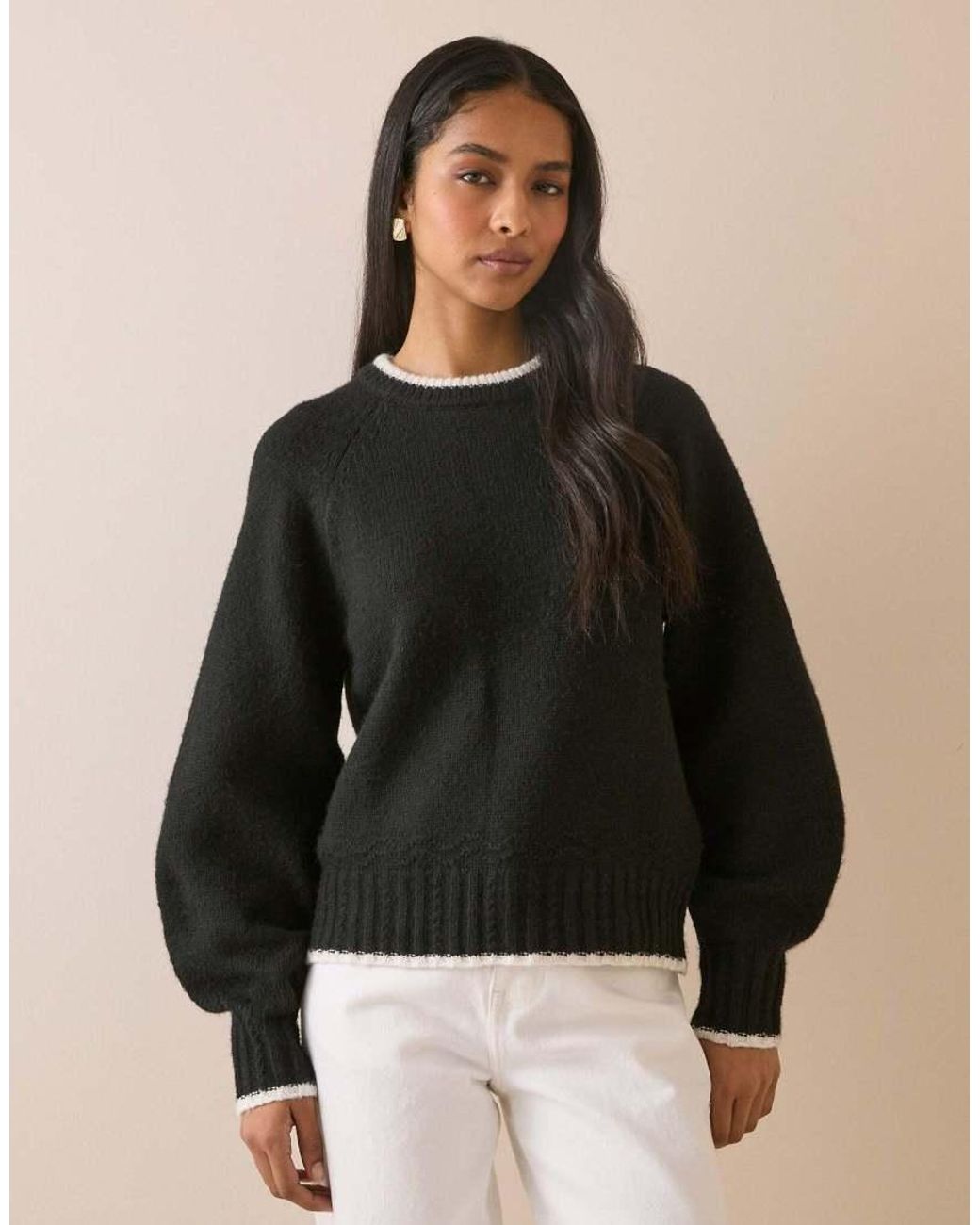 Nobody's Child Black Contrast Trim Bow Detail Jumper