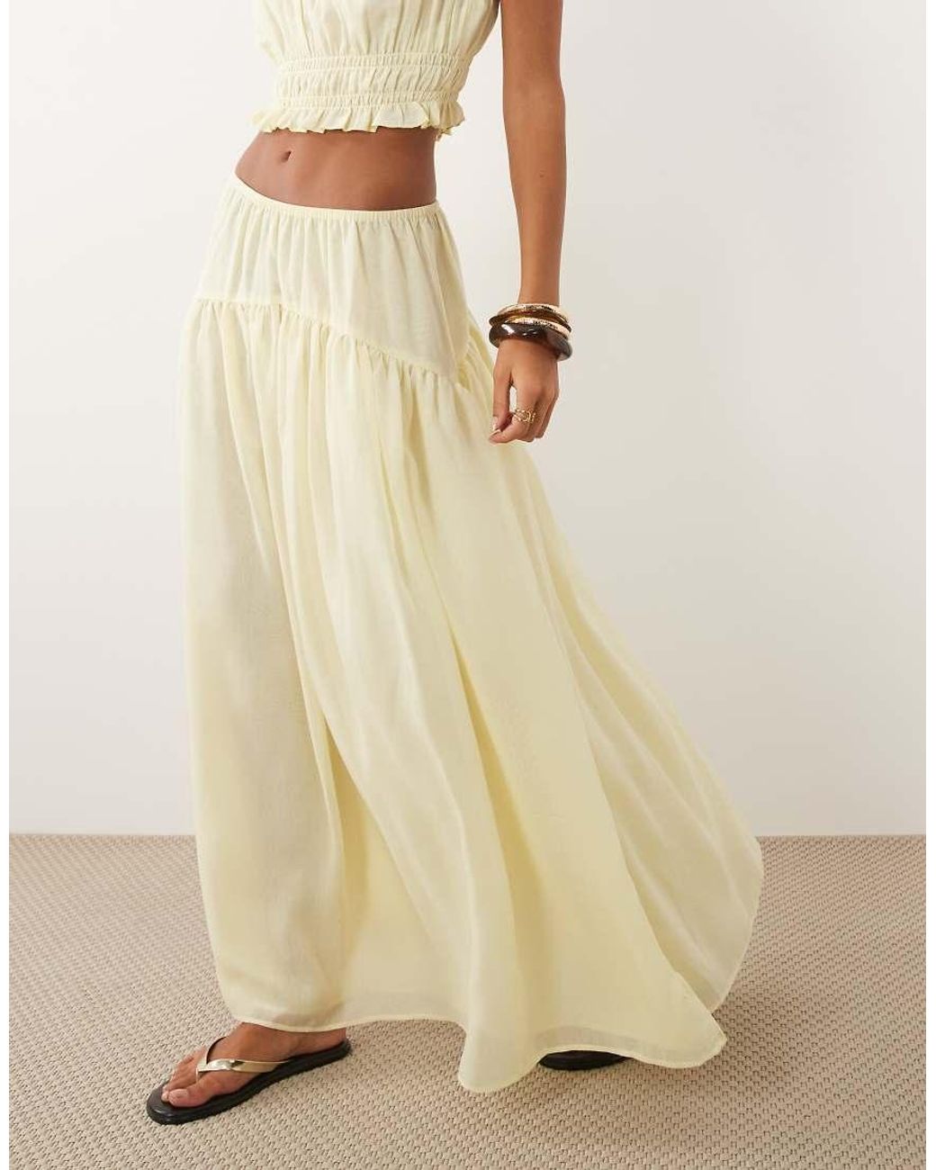 ASOS Natural Shirred Co-ord Volume Maxi Skirt