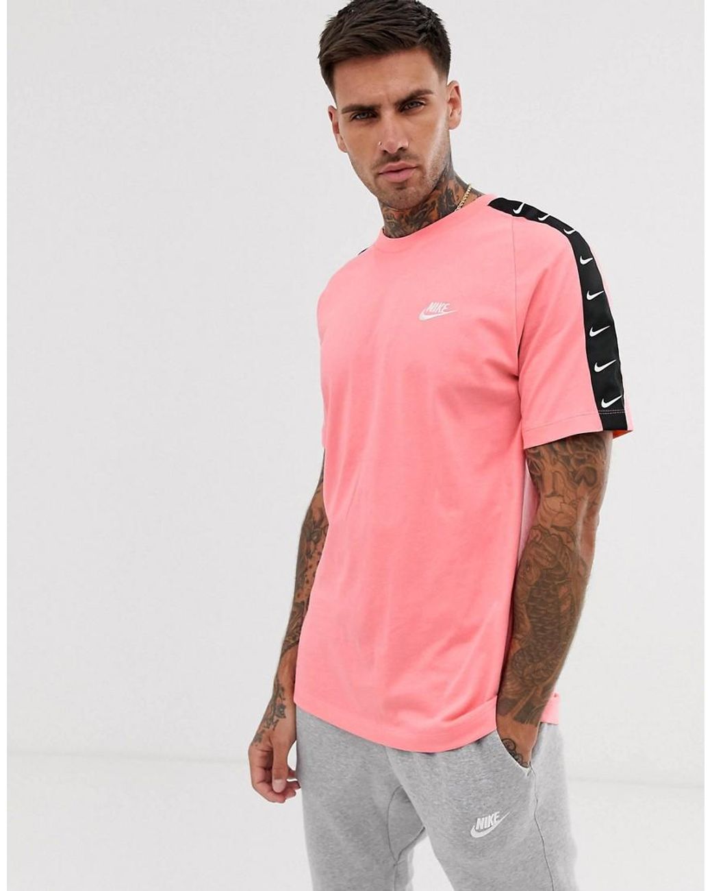 Nike Logo Taping T-shirt in Pink for Men | Lyst