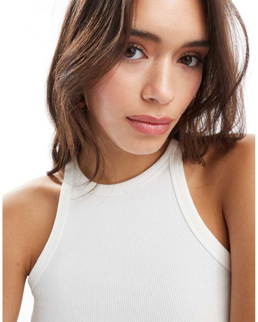 Vero Moda White Ribbed Racer Neck Vest Top