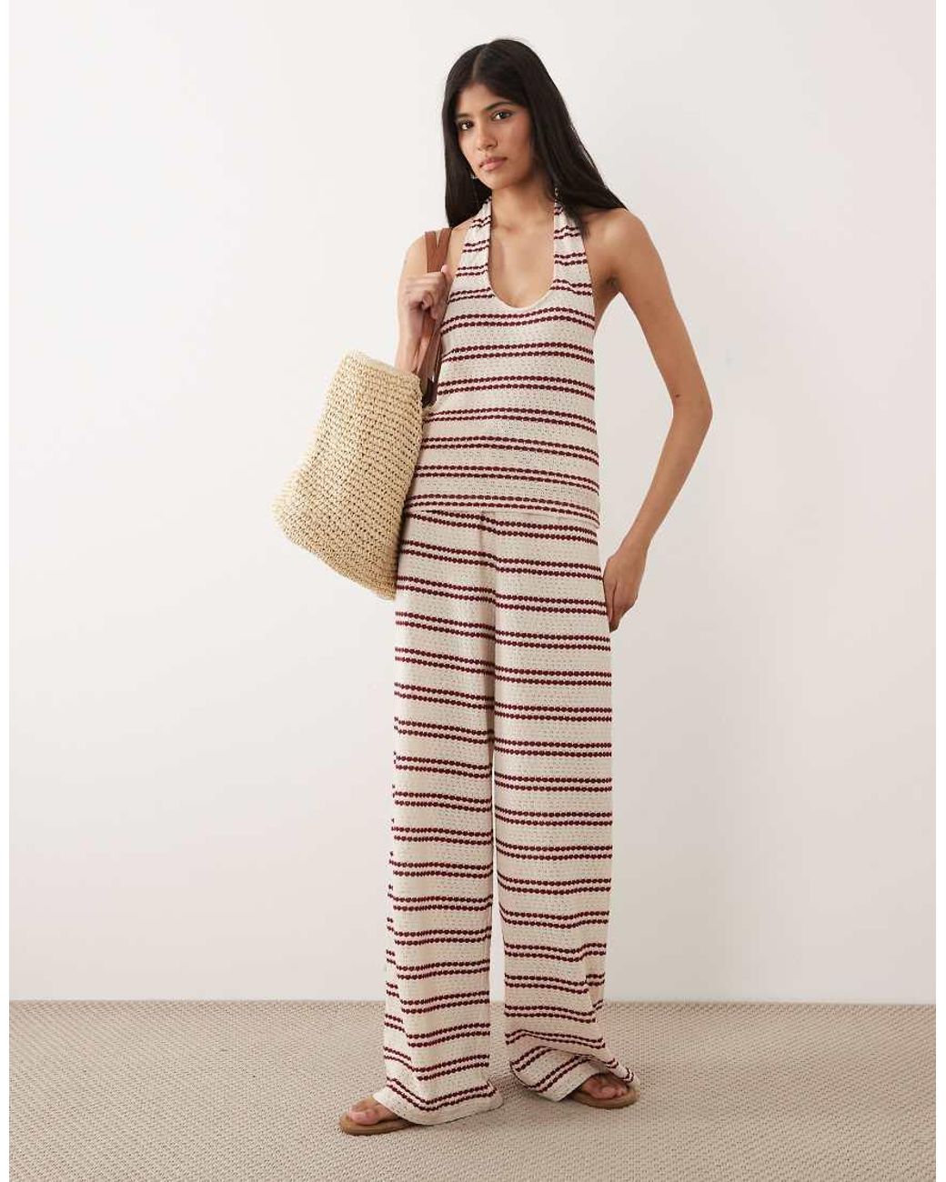 ASOS Multicolor Co-ord Crochet Scoop Neck Halter Top