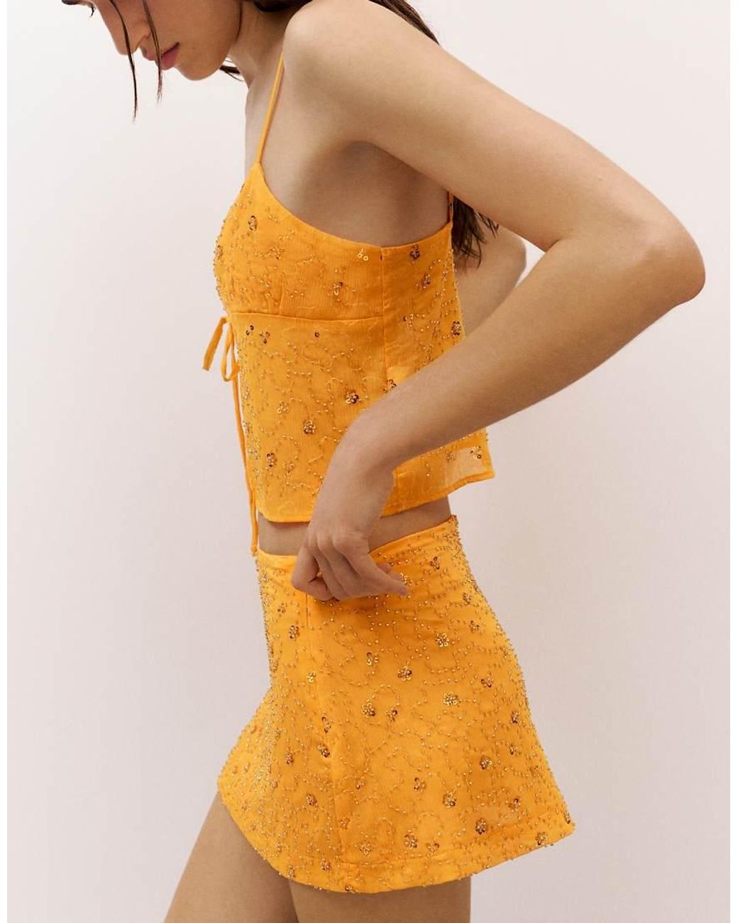 Pull&Bear Orange Sequin Mini Skirt